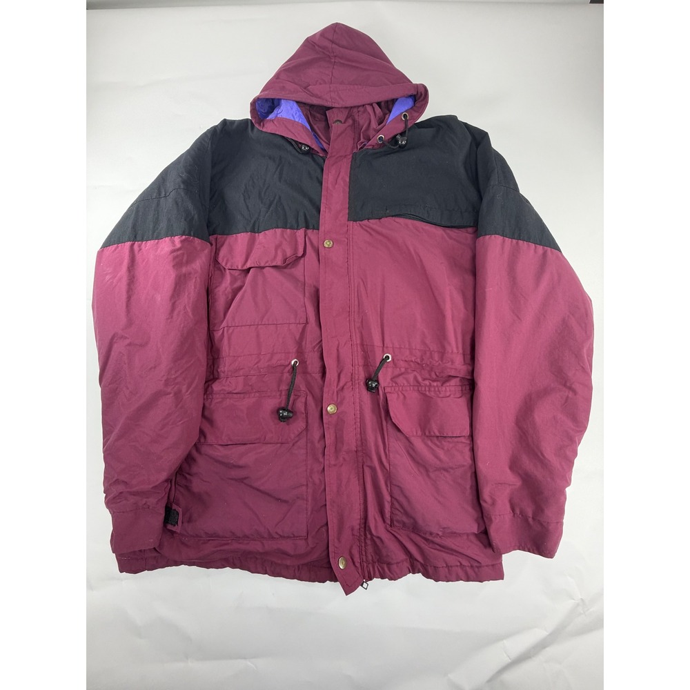 Vintage Gore-Tex Hooded Parka Mens XL Burgundy Black Waterproof Fleece Lined
